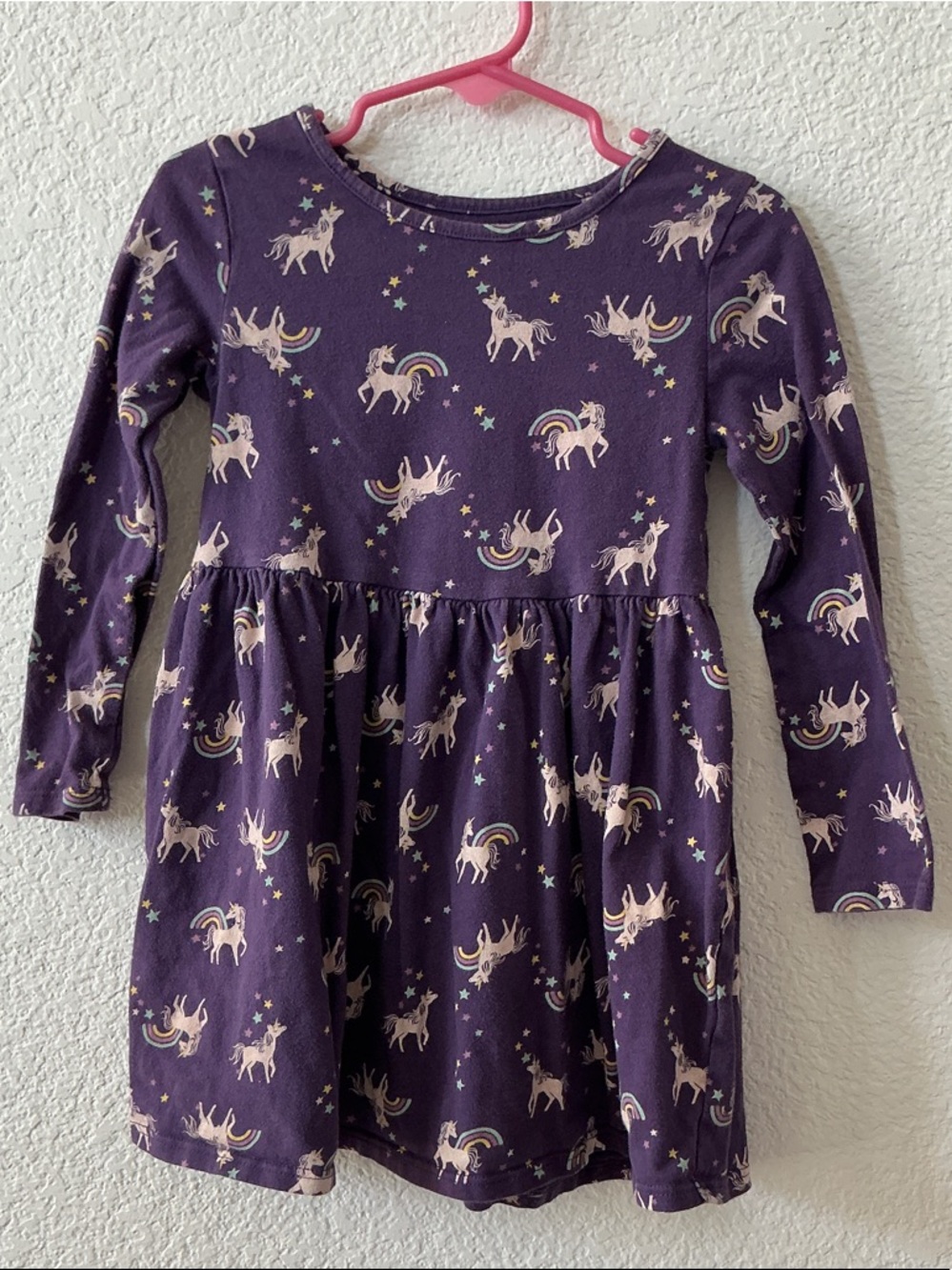 Girls' Purple Unicorn Print Long-Sleeve Dress Size 3T